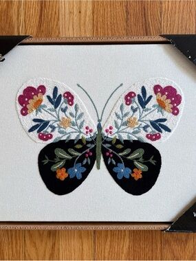 Embroidered Floral Butterfly Wall Art - Multicolor